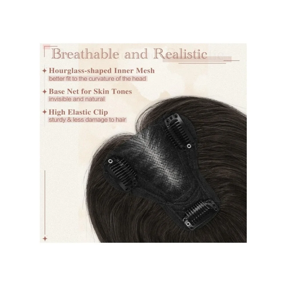 RUWISS Hair Topper 100% Real Human Hair 10 Inch Dark Brown Clip In Hairpiece 21g